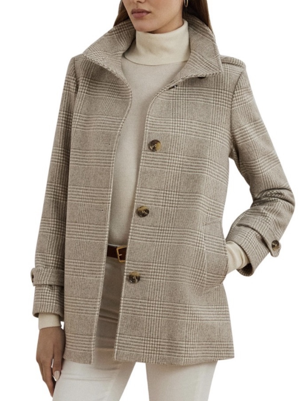 Lauren Ralph Lauren Women's Icon Hooded A-Line Coat Brown Plaid